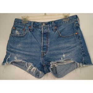 Levi's 501 Cut off denim shorts button fly distressed Size 29" waist Beach summe